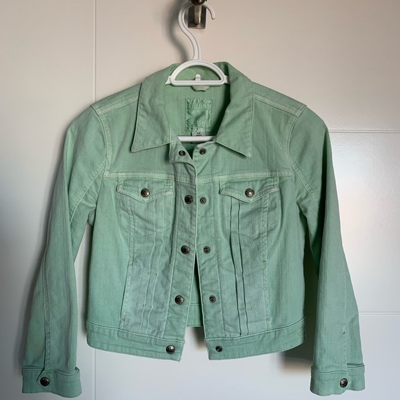 GUESS Light Green Jean Cropped Jacket - Picture 1 of 3
